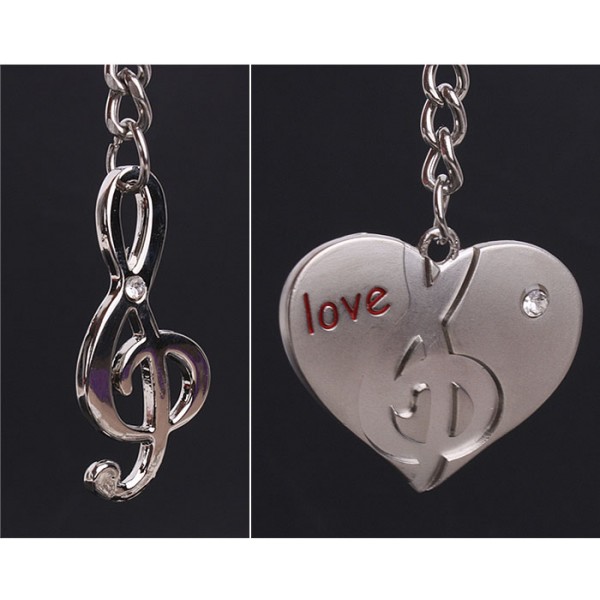Heart-shaped music notation Keychain,couple style  Pair